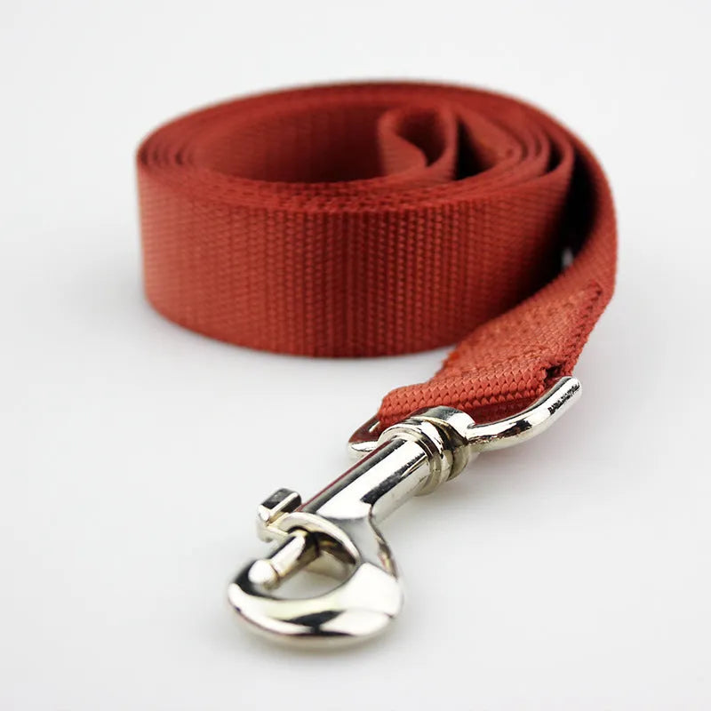 Solid colour polyester dog hand holding rope showing available colour options and size specifications