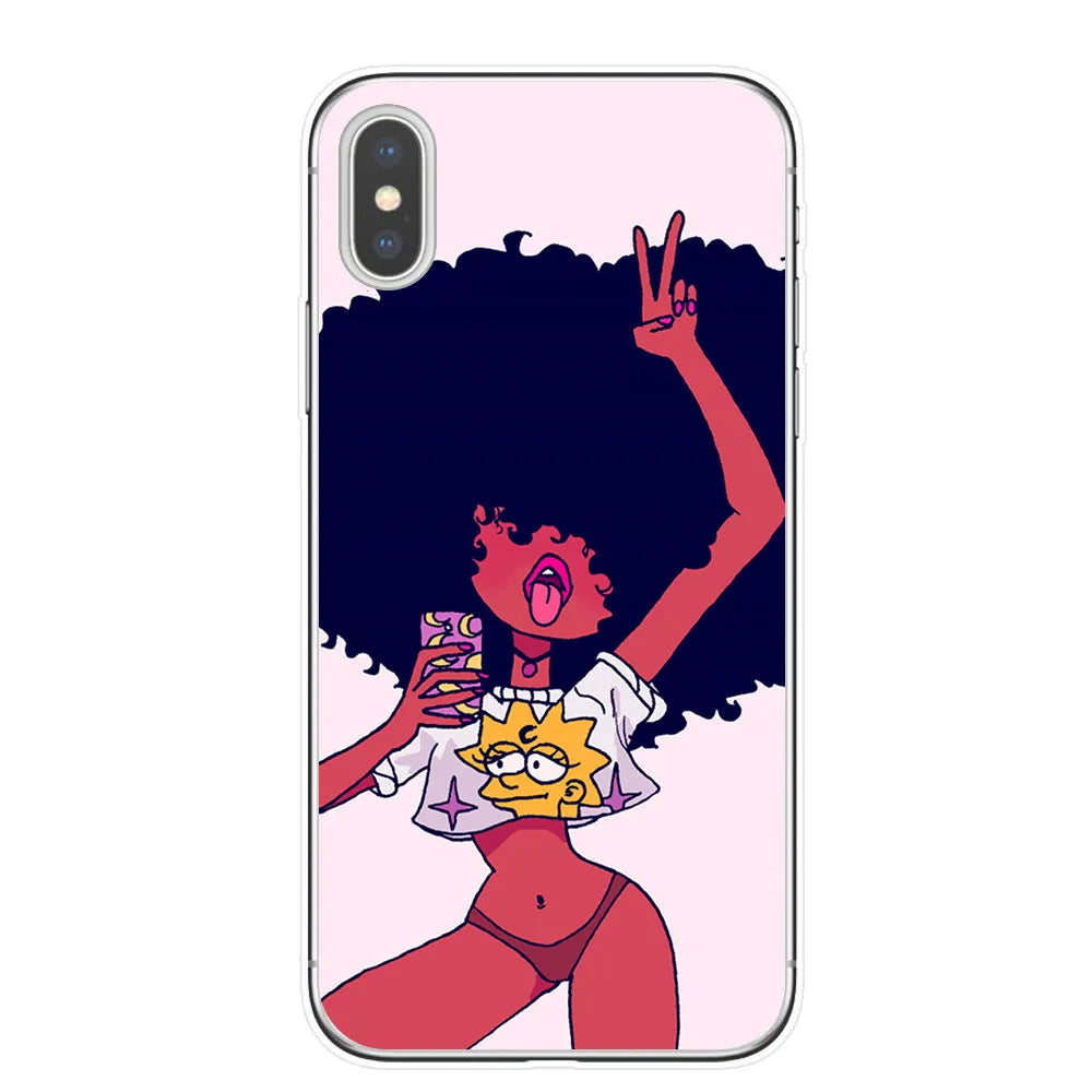 Hand drawn girl TPU phone case for iPhone with artistic design in multiple colour options