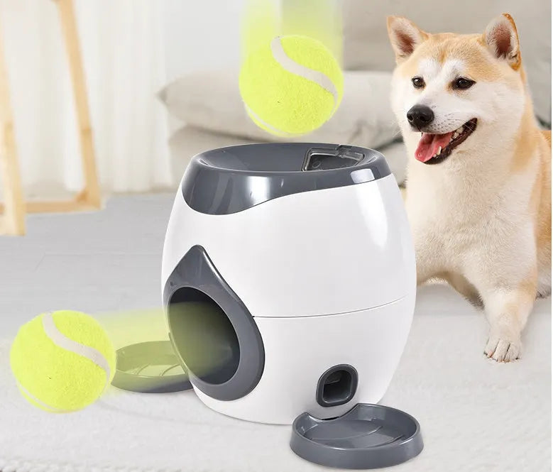 Smart pet feeder tennis ball reward machine in ABS, approx. 300 x 180 x 200mm, with 6cm balls and 8cm food tray