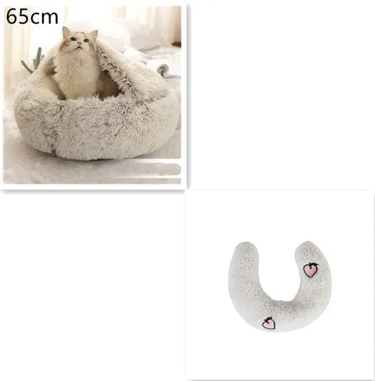 Round plush pet bed in brown for cats and small dogs, size 40cm