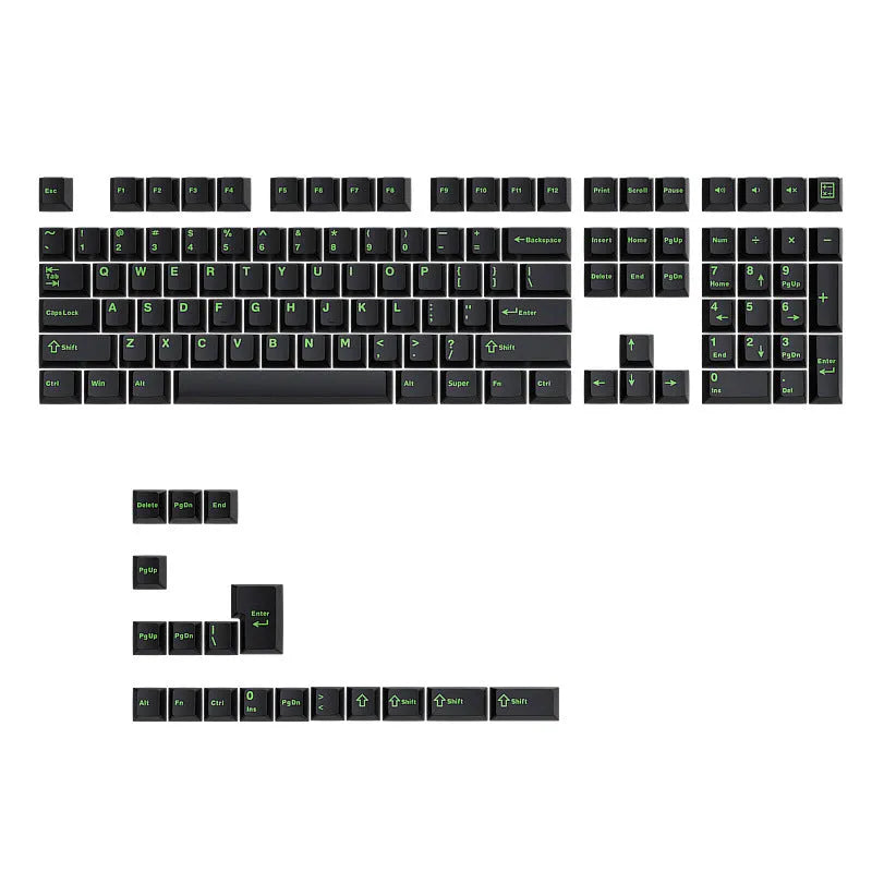 Positive engraved small full set 126 two-colour keycaps for mechanical keyboards in black and purple