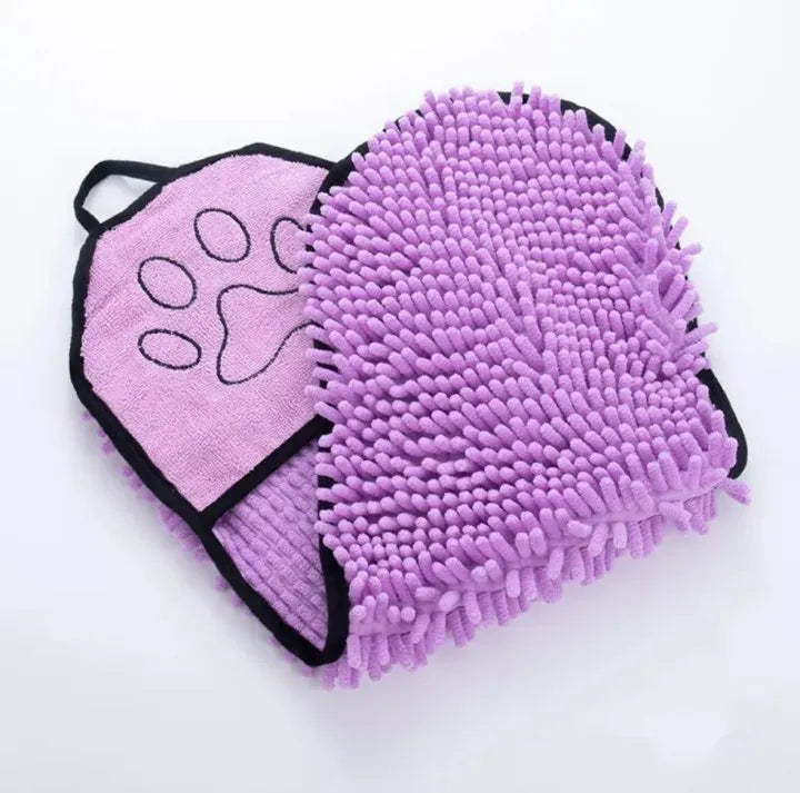 Microfibre pet bath robe towel for dogs and cats in blue, grey, purple or red