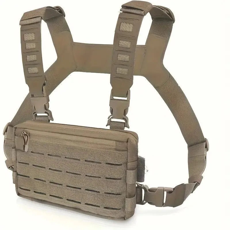 Men's outdoor tactics vest bag in waterproof Oxford cloth, 9x5.9x1.5 inches, shown in Black, Brown, or Army Green