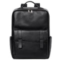 Men's black leather computer backpack with woven design and large capacity