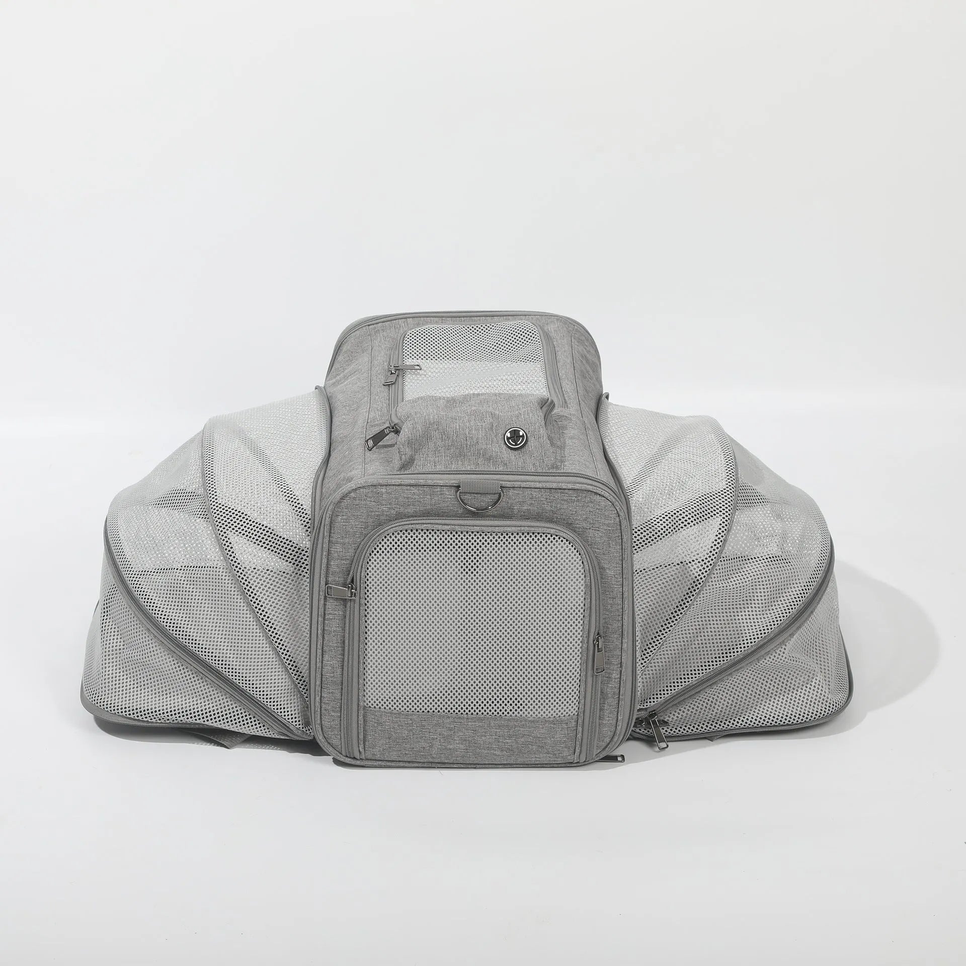 Oxford cloth cat carrier bag in beige extendable style on light background