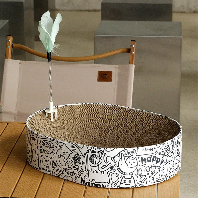 White oval cat scratch board made from corrugated paper, 33x43x10cm, single unit