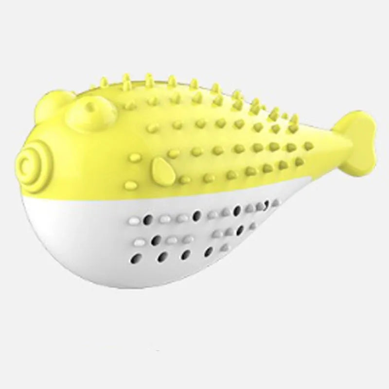 Blue silicone fish-shaped chew toy for cats on a white background.