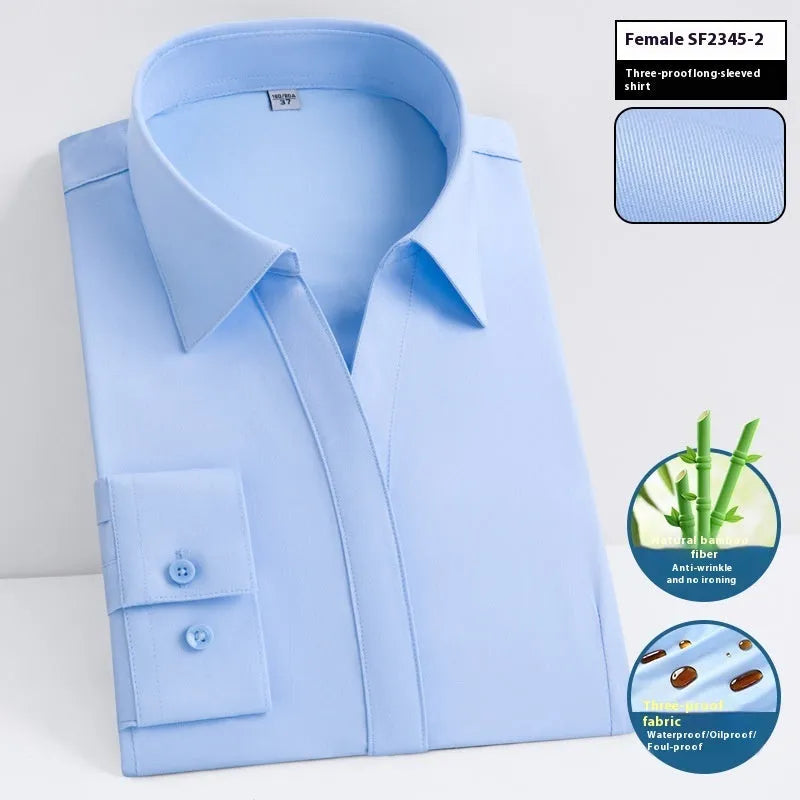 Men's slim fit waterproof bamboo business shirt with square collar and long sleeves