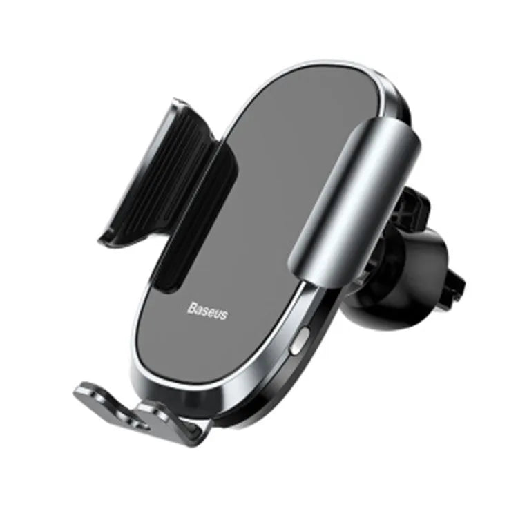 Universal car phone bracket in black mounted on a vehicle dashboard