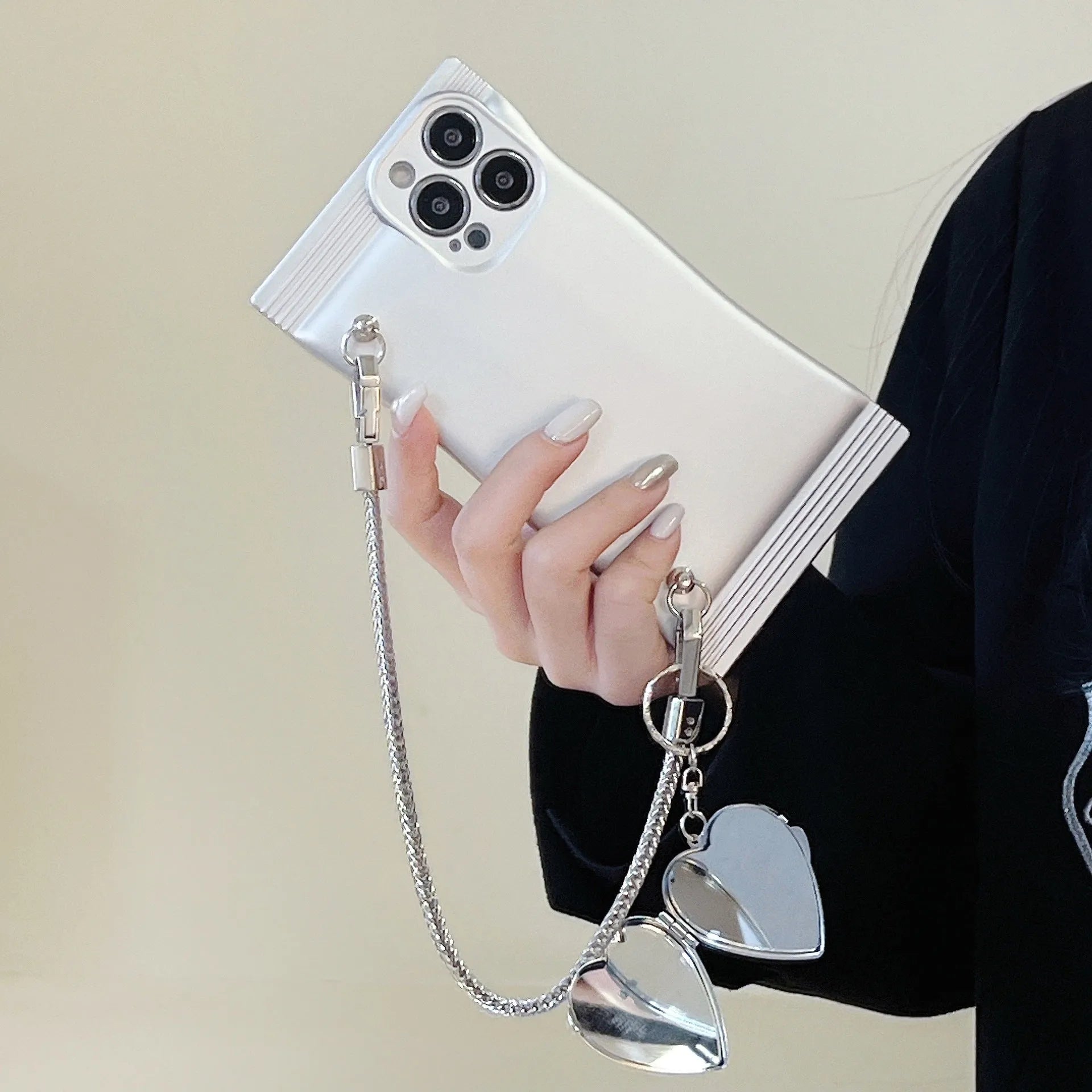 Electroplated silver TPU phone case with portable hand strap for iPhone 14 Pro Max