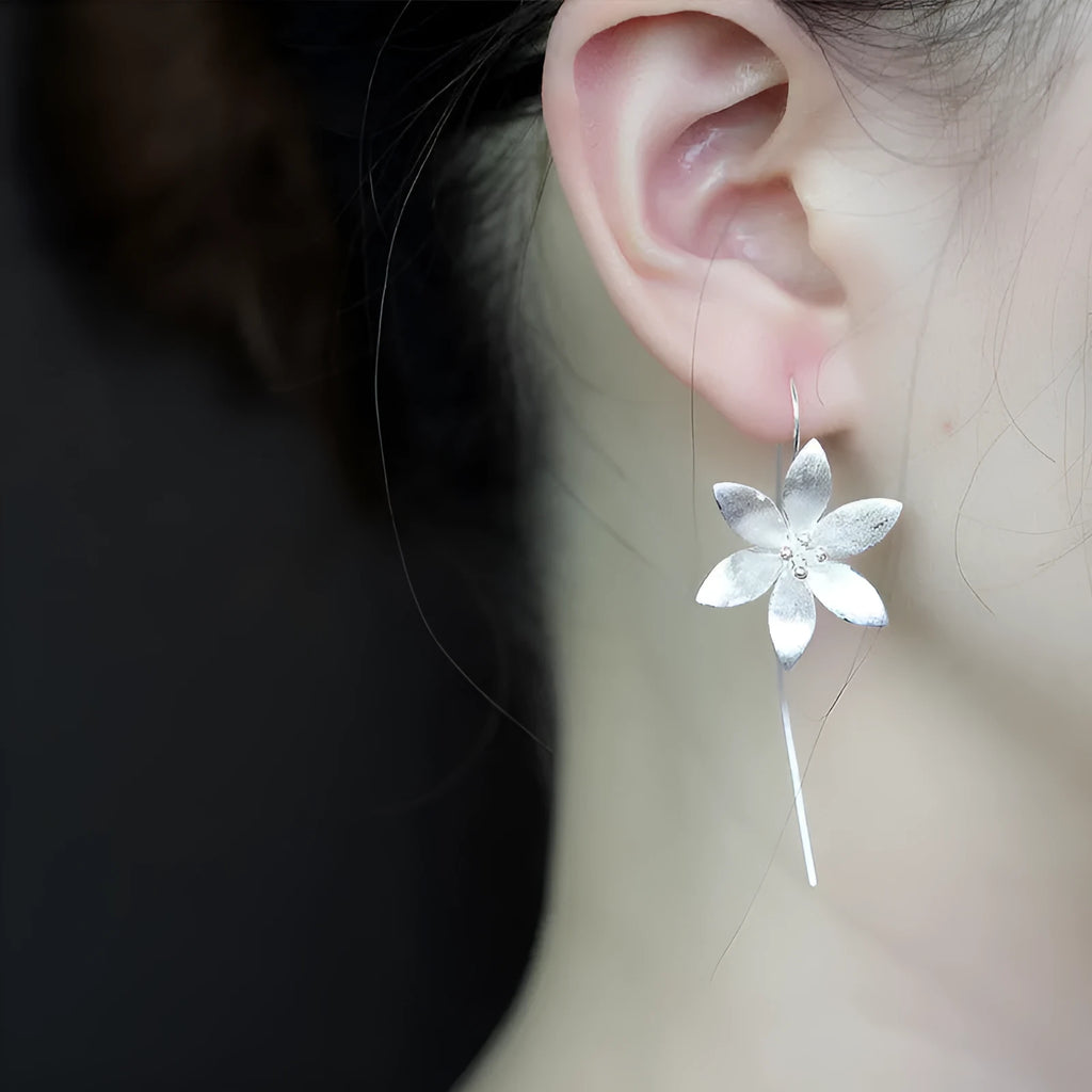 925 silver lotus earrings for women, Korean style, silver colour, individually packed