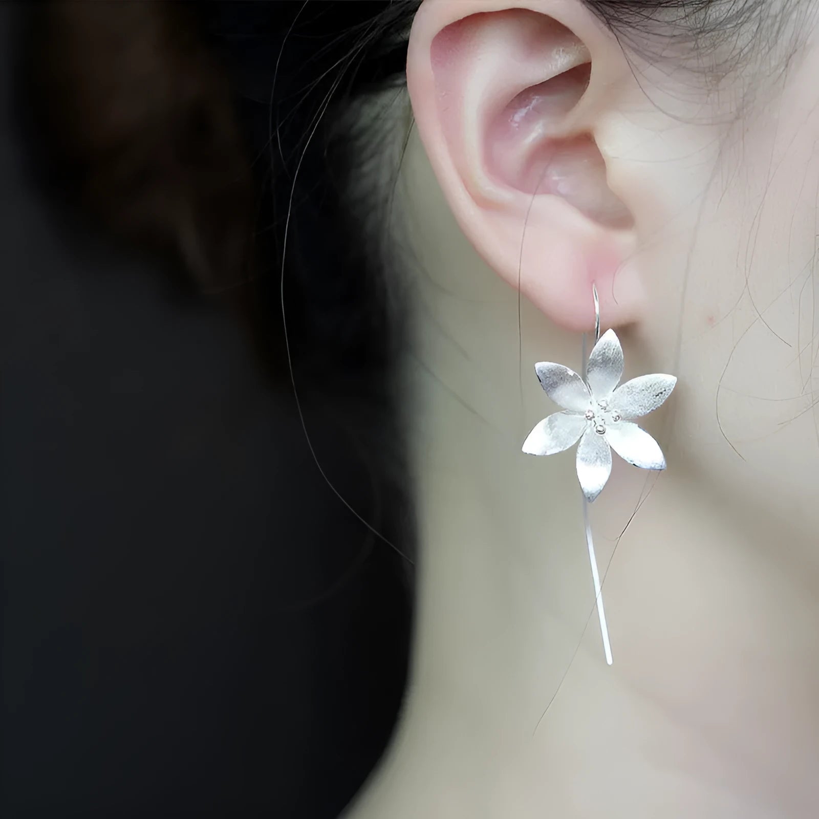925 silver lotus earrings for women, Korean style, silver colour, individually packed