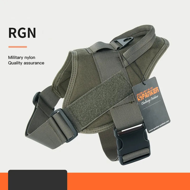 Adjustable dog harness in black made from 1050D nylon with UTX buckle, side view on floor