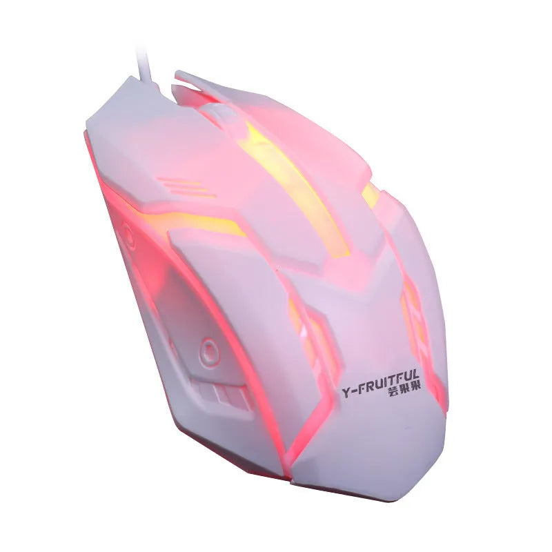 Black and white illuminated wired USB gaming mouse with colourful glow effect