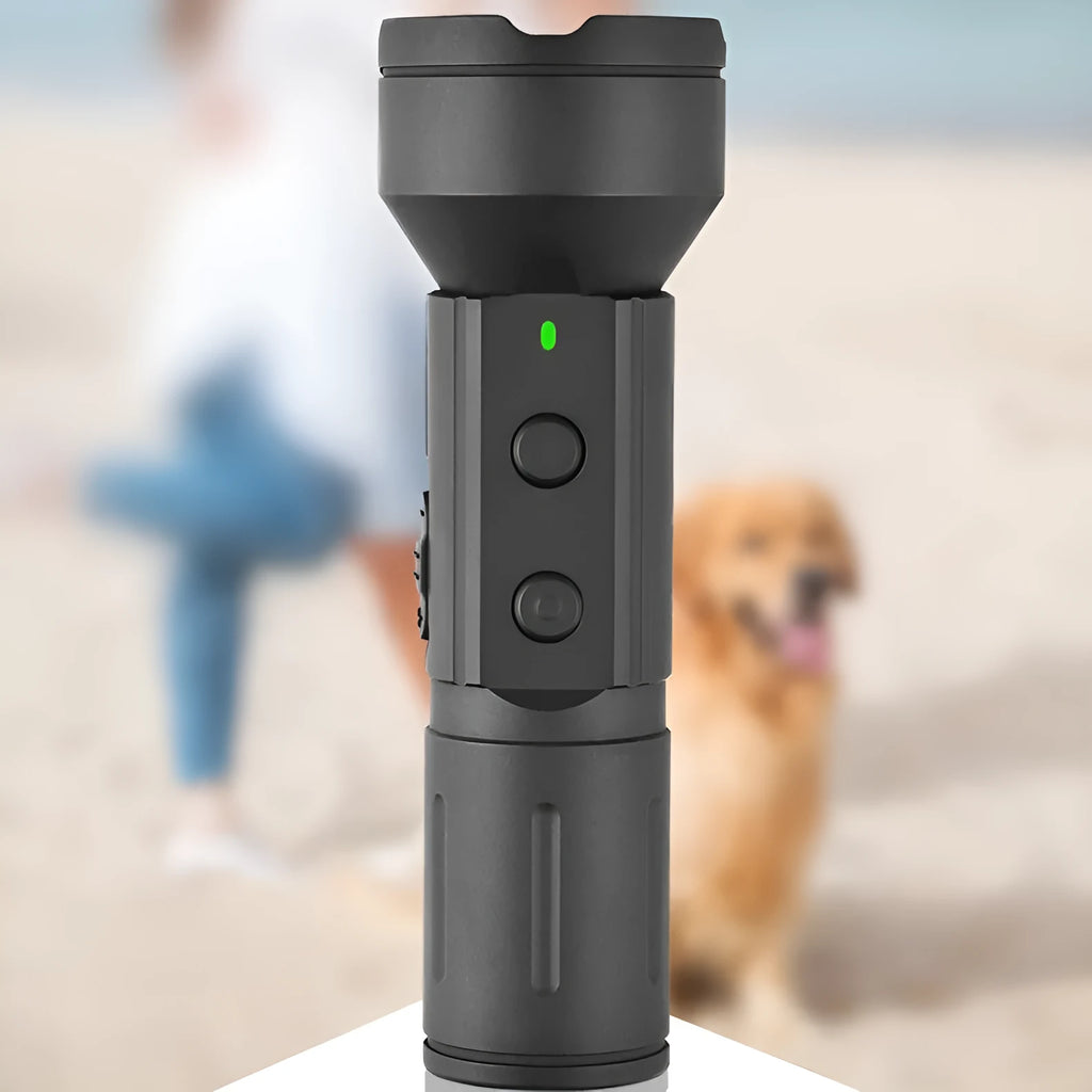 Black plastic ultrasonic dog bark stopper and dog drive device with charging cable