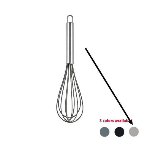 Black silicone kitchen utensil set with 12 tools stored in a rotating plastic storage bucket on a worktop.