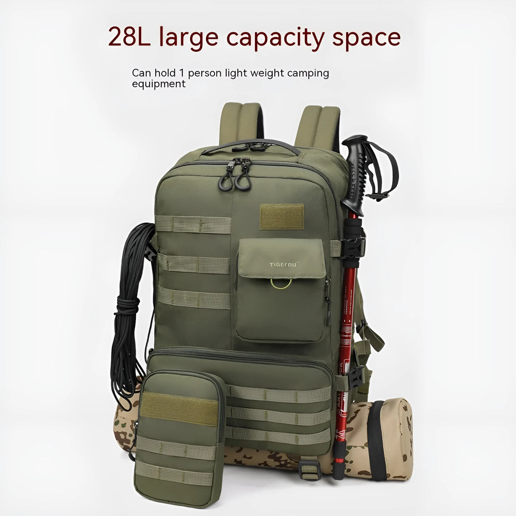 Army green tactical backpack with 17 inch size and 20-35 litre capacity for outdoor use