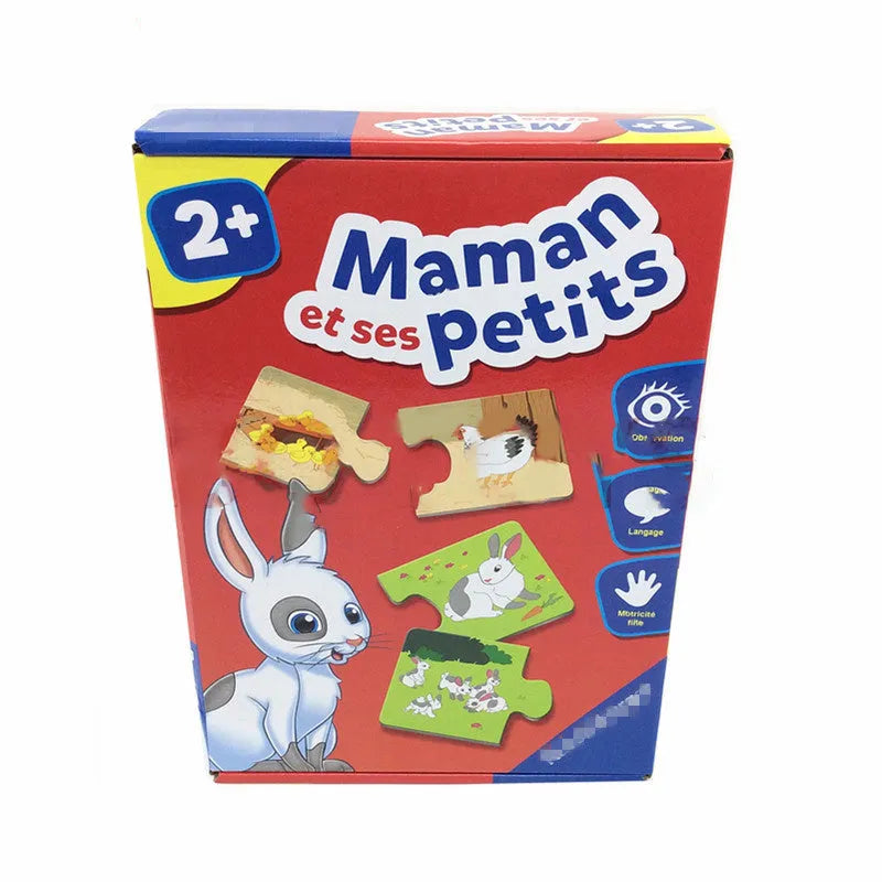 French language learning puzzle set with 12 picture-word matching pairs for children aged 2+