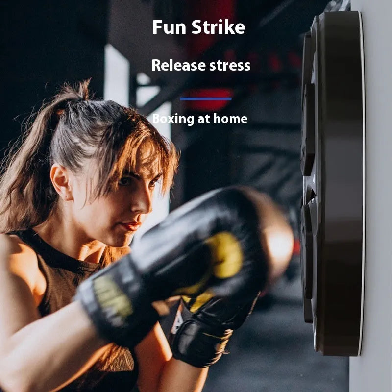 Black leather PP boxing wall target with training gloves for home gym use