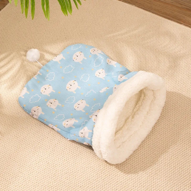 Pink Trojan design flannel cat sleeping bag nest measuring 50cm by 40cm