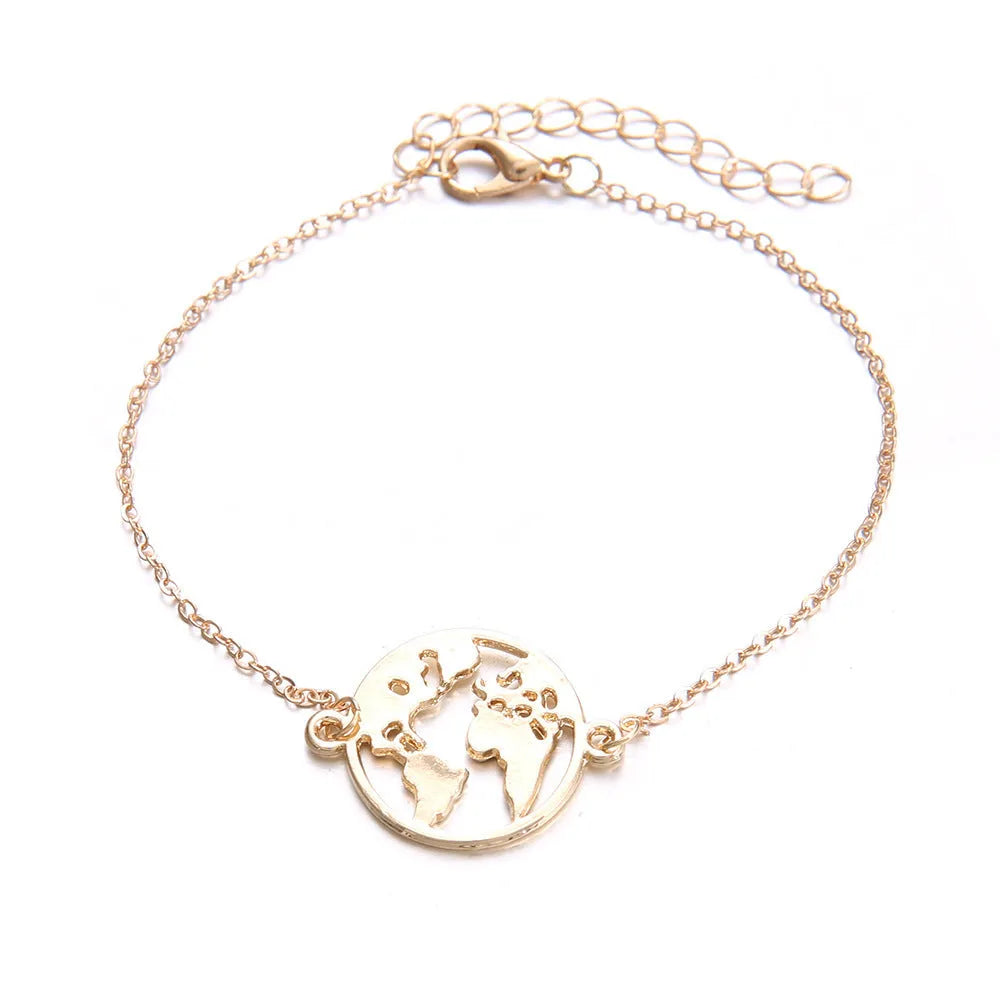 Three bohemian bracelets with heart-shaped aircraft map charms in alloy construction