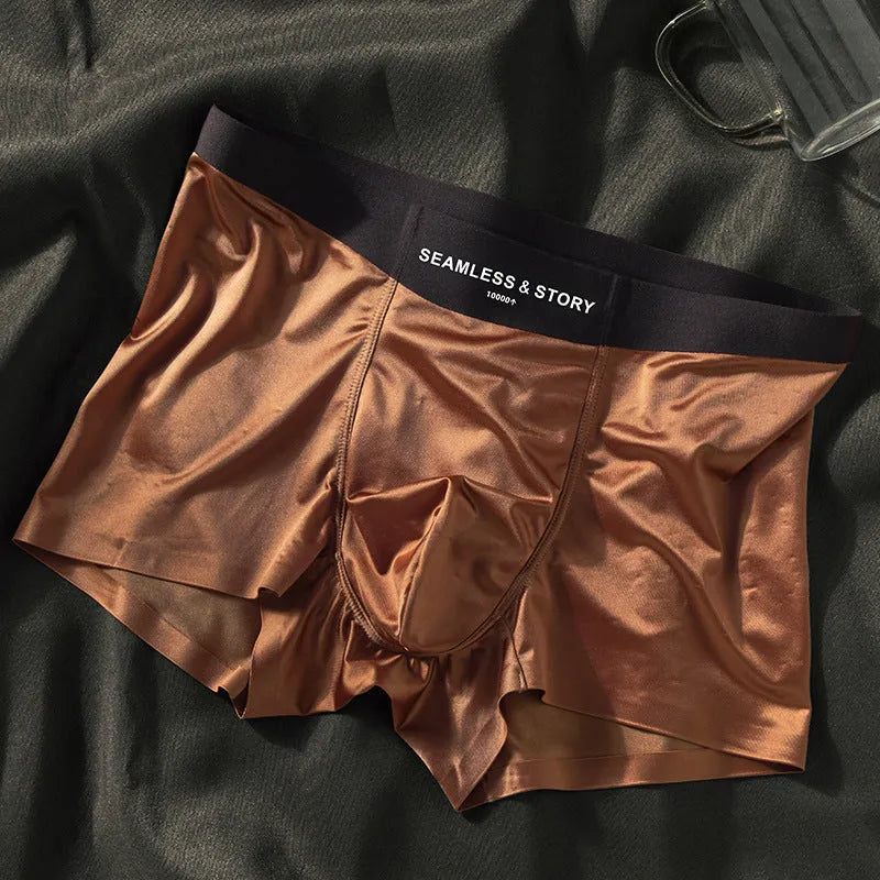 Men's Ice Silk underwear in mid waist design showing solid colour options