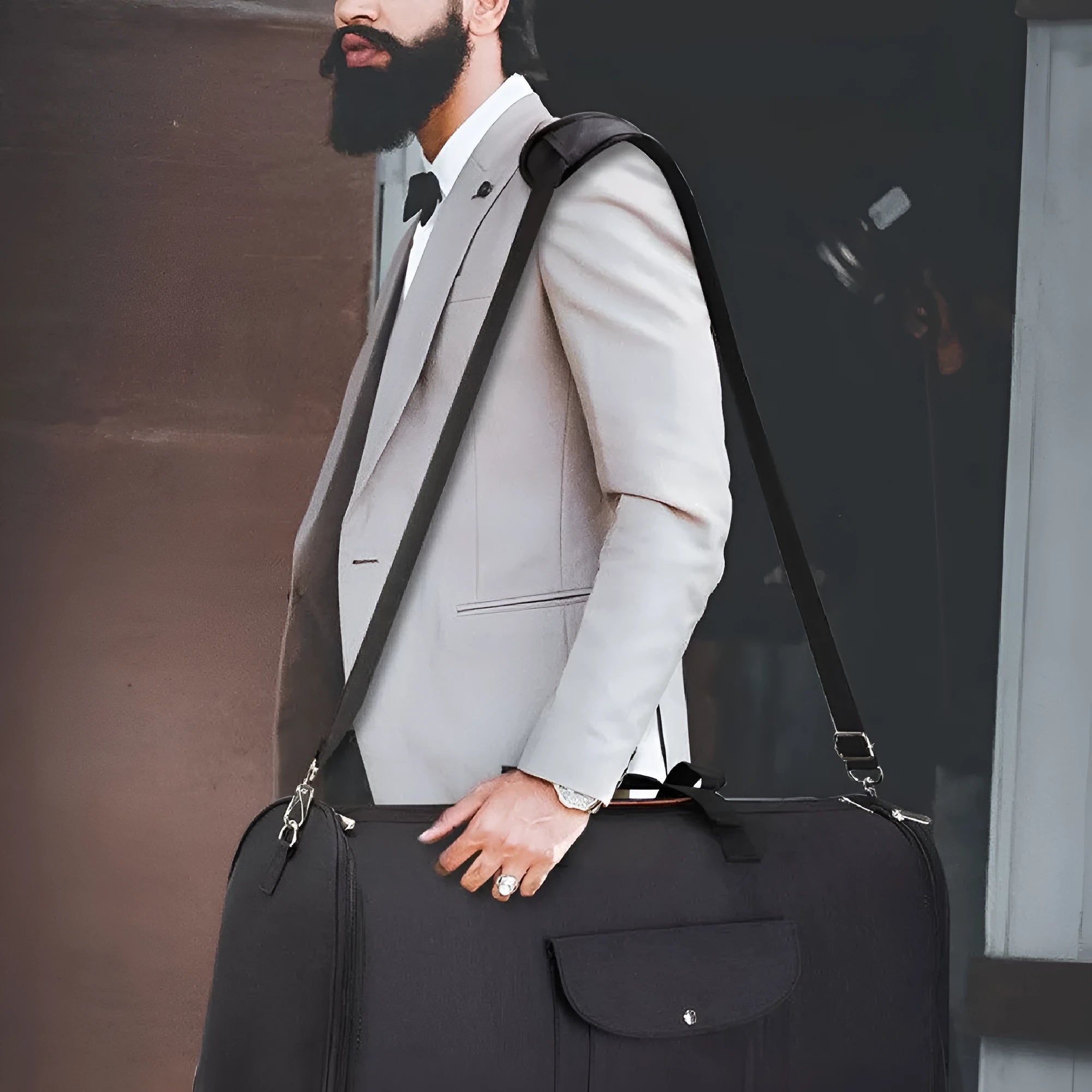Dark blue folding Oxford cloth duffel bag with large capacity for travel and gym use.