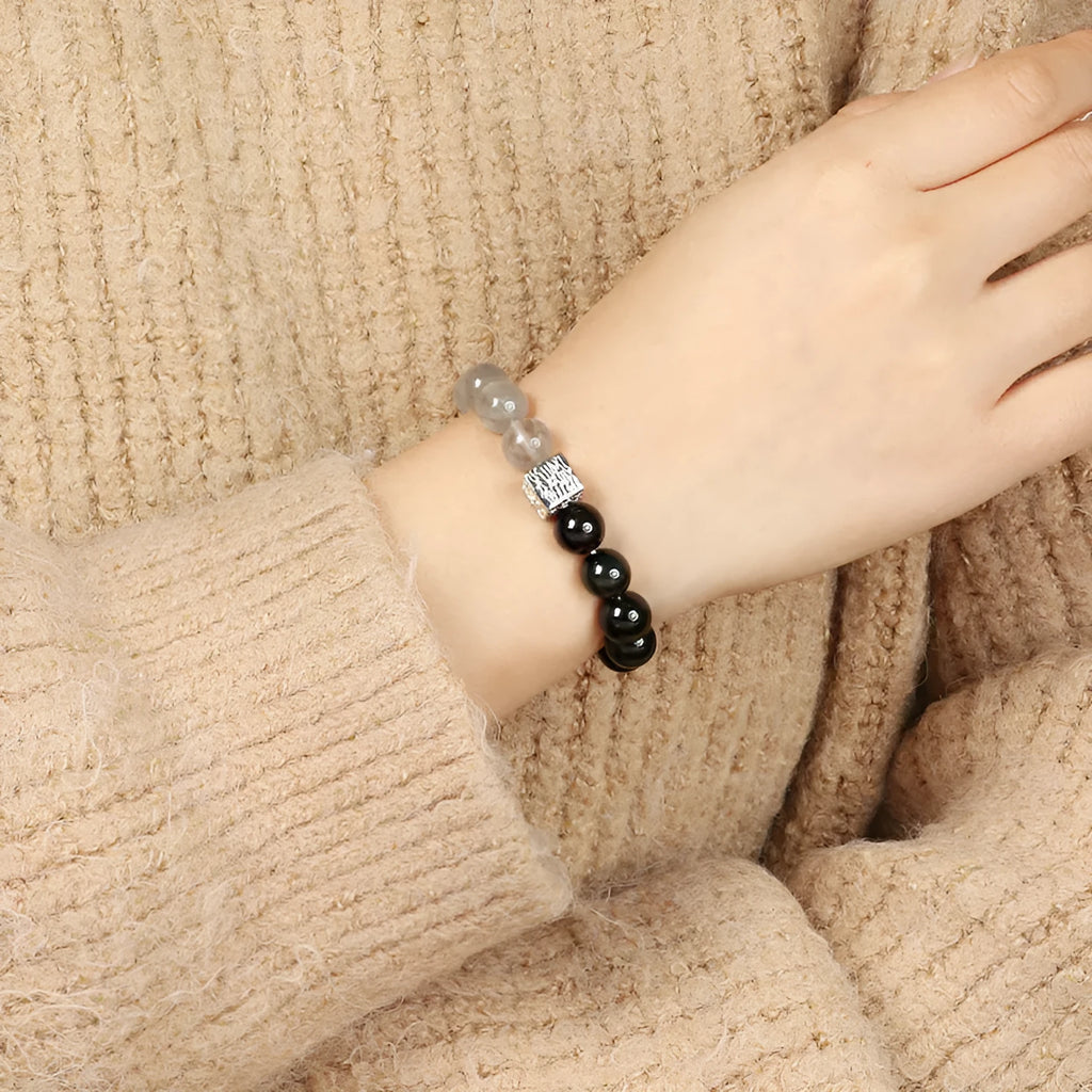 10mm geometric crystal couple bracelet in khaki colour with Chinese style design