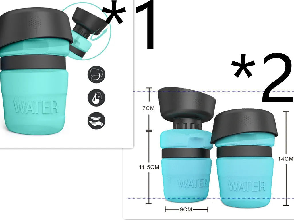 New improved creative silicone pet water bottle 520ml in sky blue with squeeze cap for dogs