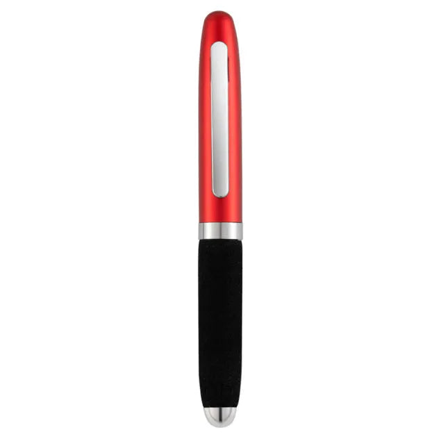 Metal ballpoint pen with EVA cap showing 1.0mm tip and compact 112mm length