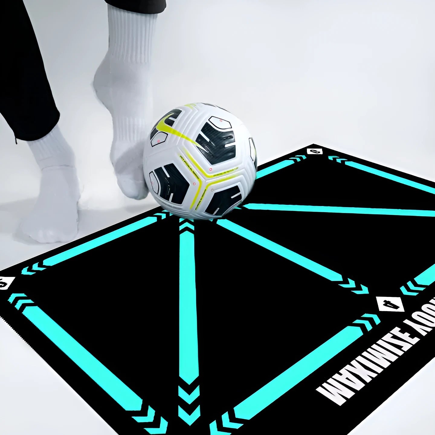 Rubber football training mat in cushion colour with socks included for indoor skill practice
