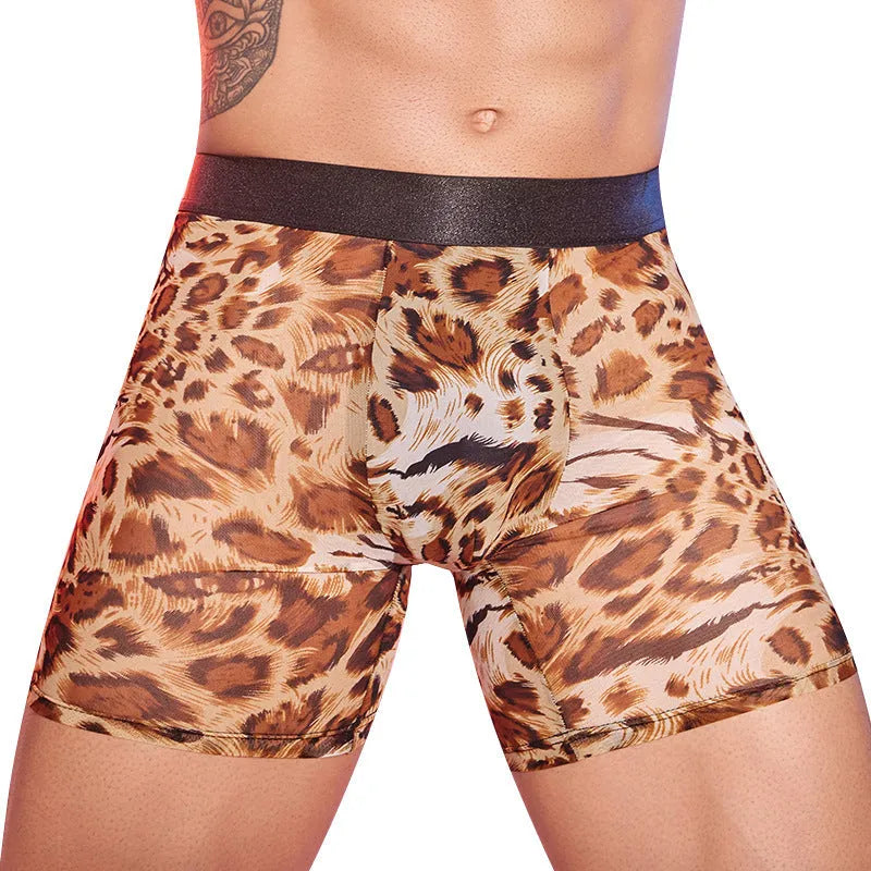 Men's leopard print boxer shorts in free size with nylon fabric construction