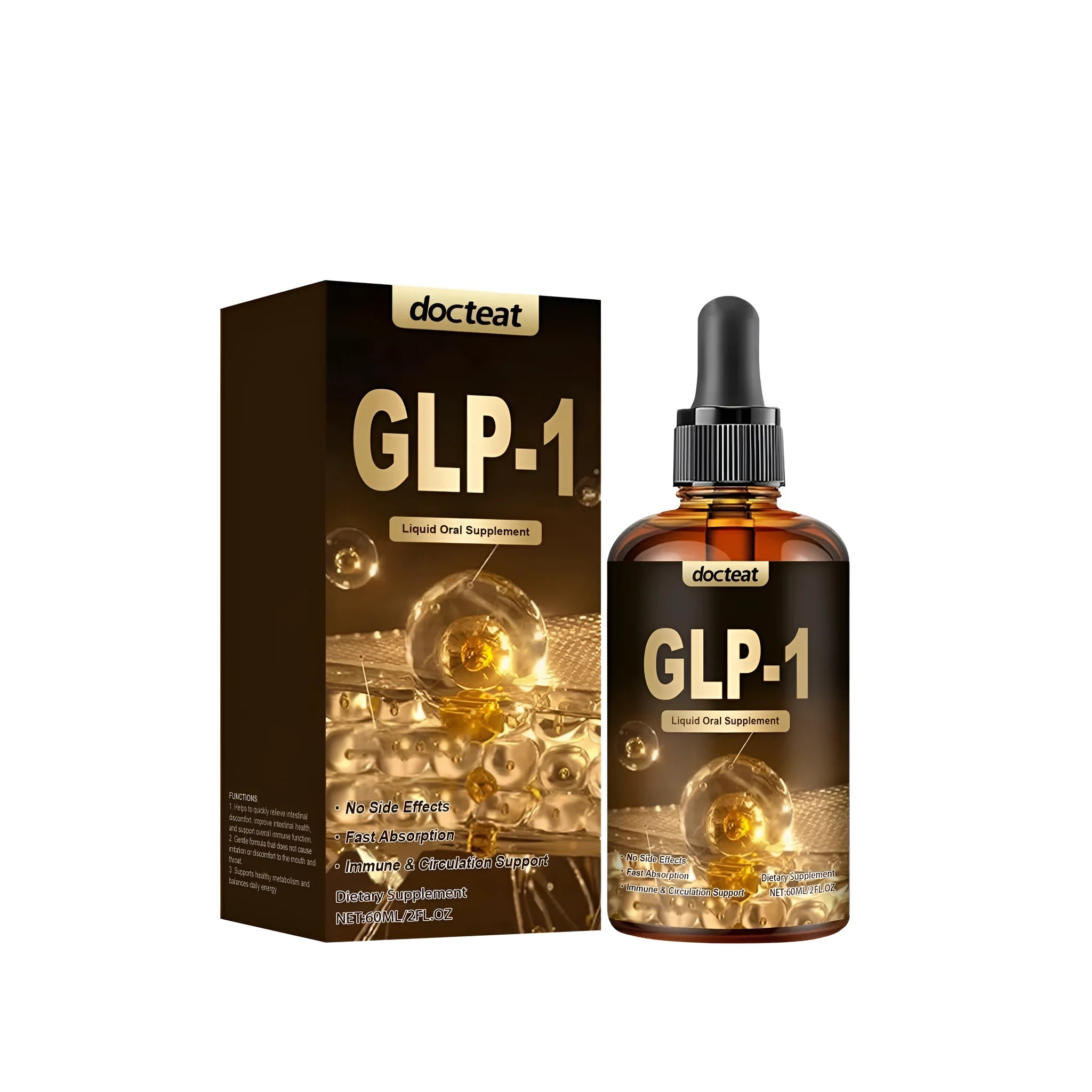 60ml bottle of liquid supplement droplets for intestinal health promotion with glycerin and maltitol