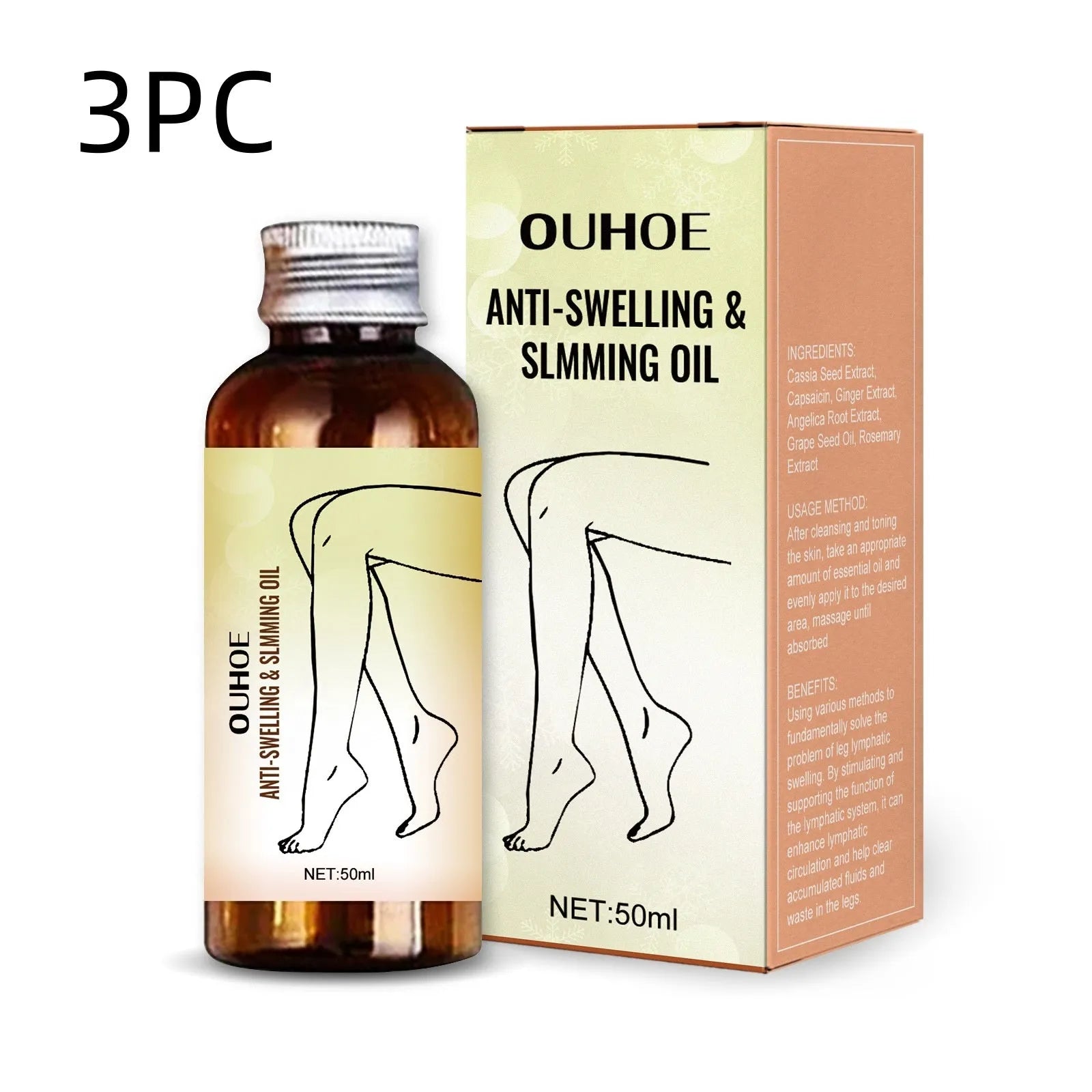 50ml bottle of natural extract body oil for moisturising and leg massage.