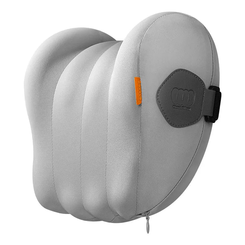Head restraint and waist pillow set for suspension bin vehicle cab with grey polyester fabric