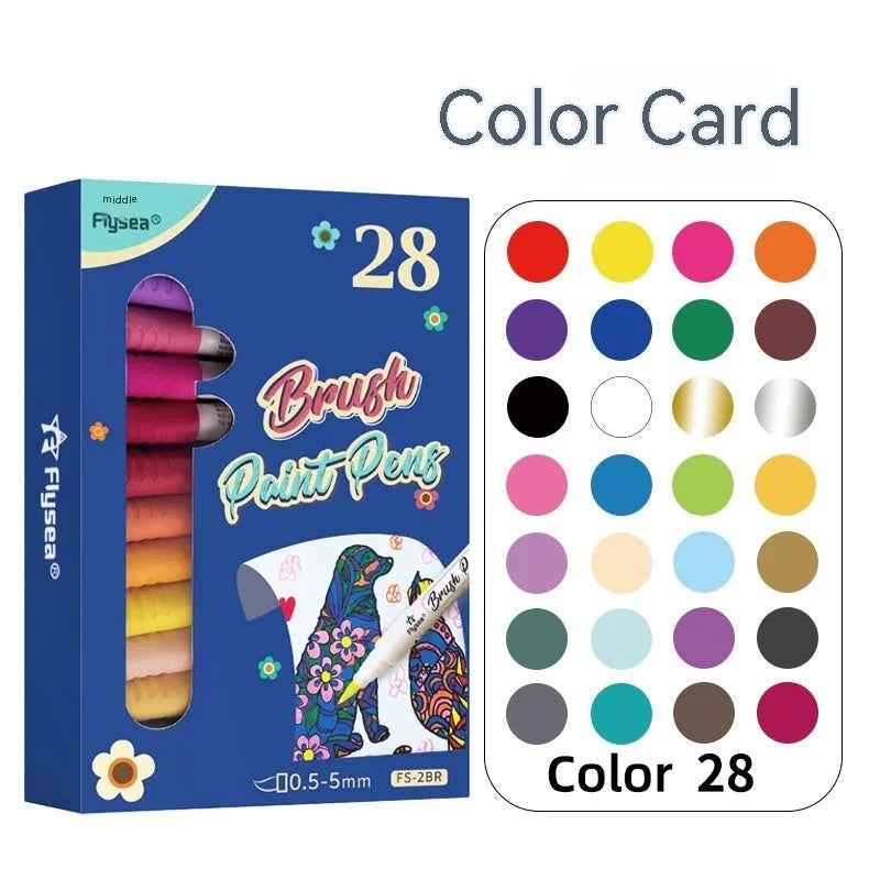 Set of soft tip gouache paint marker pens for hand lettering and acrylic art projects