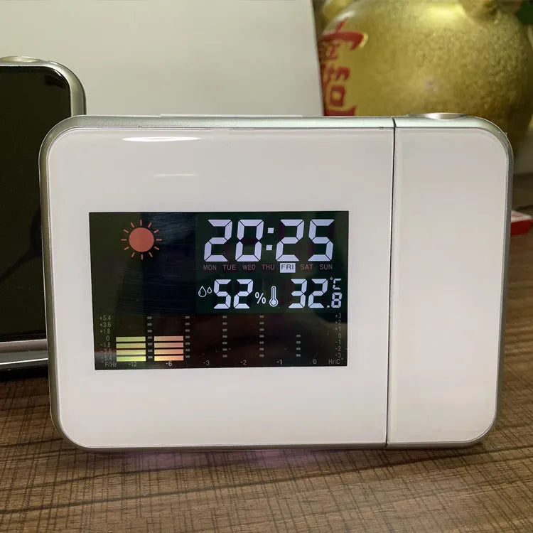 Digital electronic table clock, plastic, 16 x 6 x 12 cm, shown in Black USB and White USB options.