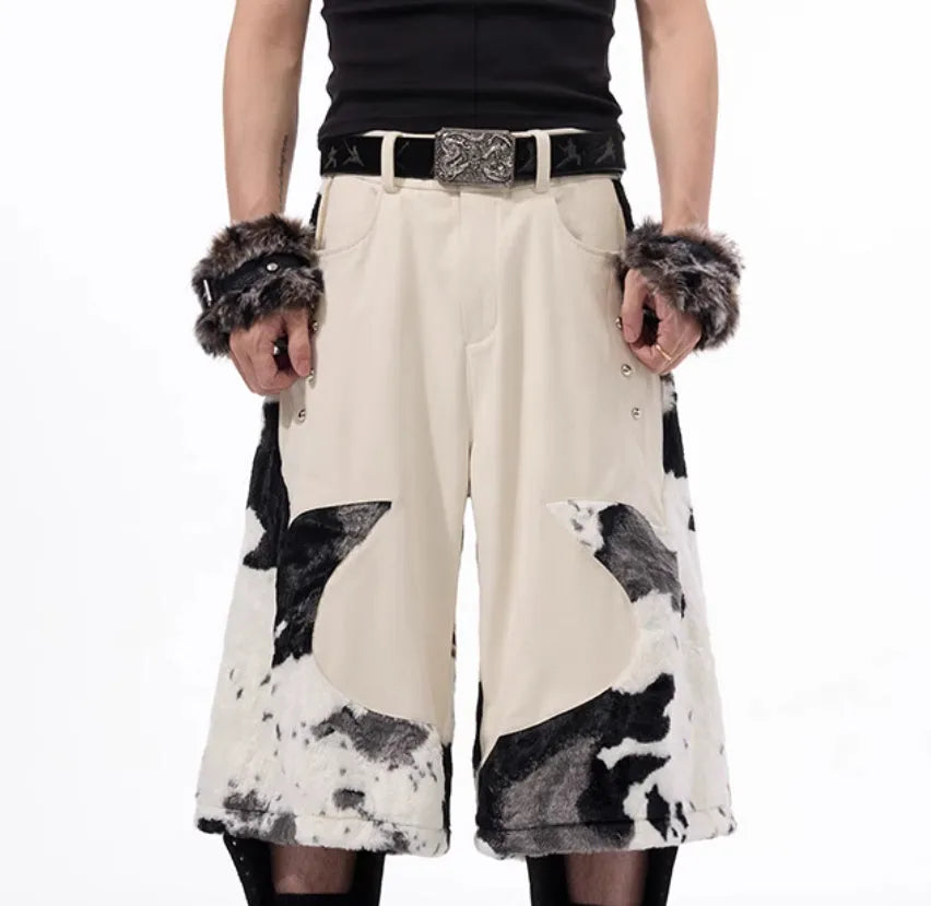 Milk fibre fur cropped trousers with personalised check pattern in a city fashion style.
