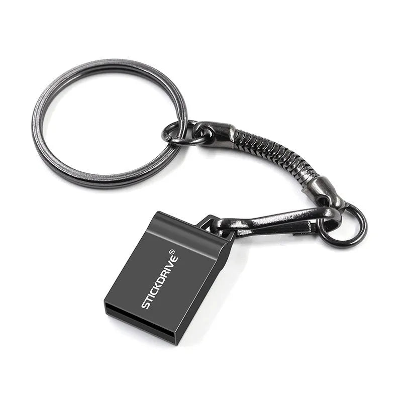 Metal USB flash drive on necklace chain in black or silver with capacity options to 128GB
