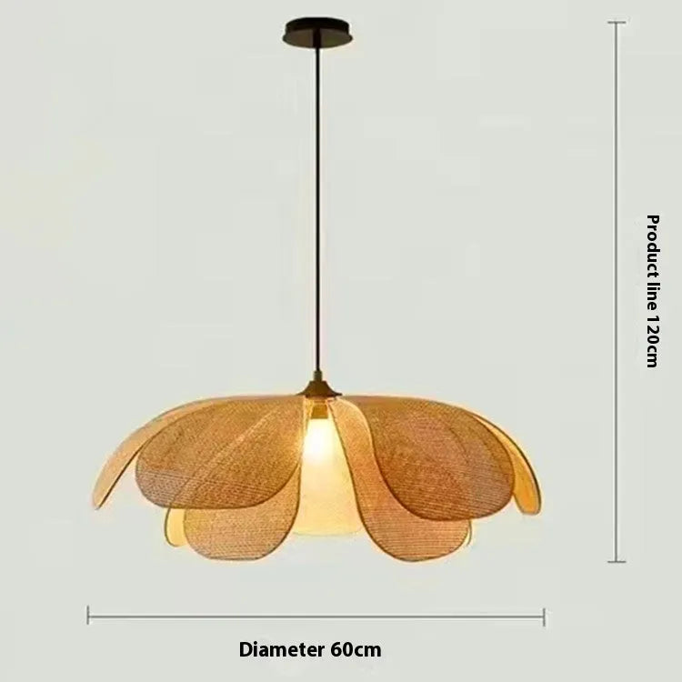 Creative handmade rattan petal chandelier bamboo ceiling lamp with LED light source natural woven design