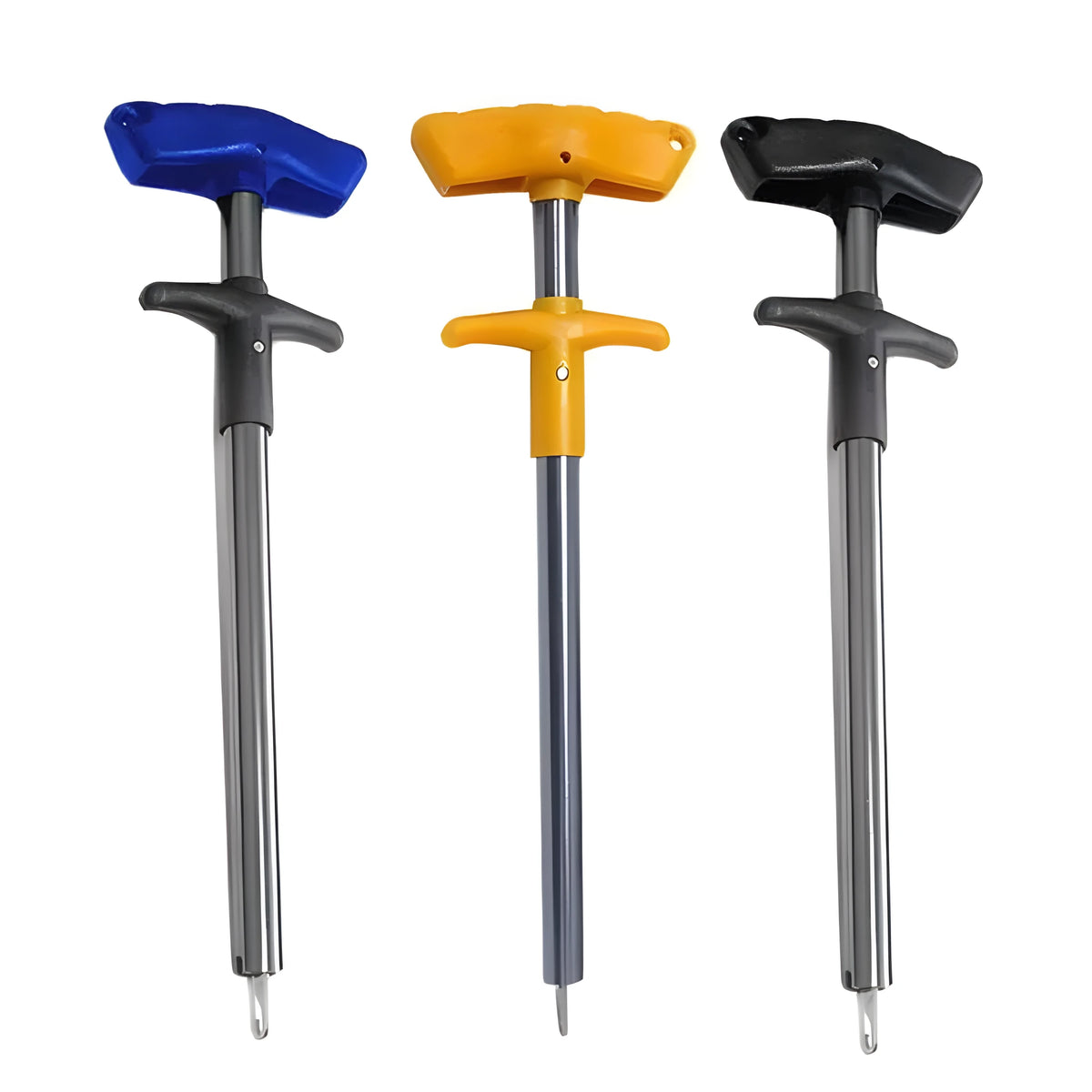 Portable T-shaped fishing hook extractor with aluminium alloy rod, stainless steel hook, black handle, 17cm or 24cm