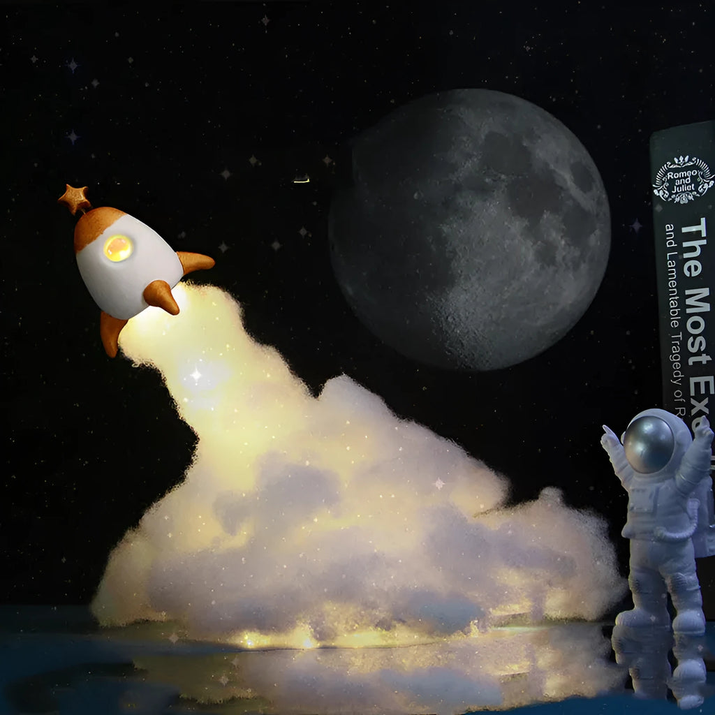 DIY astronaut rocket LED night light kit with battery or USB power options for desk decoration