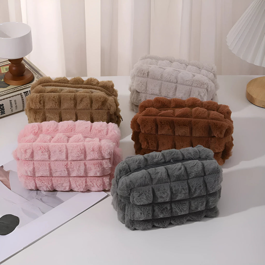 DIY plush Maillard-style student pencil case in beige colour with soft exterior
