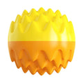 Blue squeaky rubber dog ball with spiked surface for dental cleaning and aggressive chewers