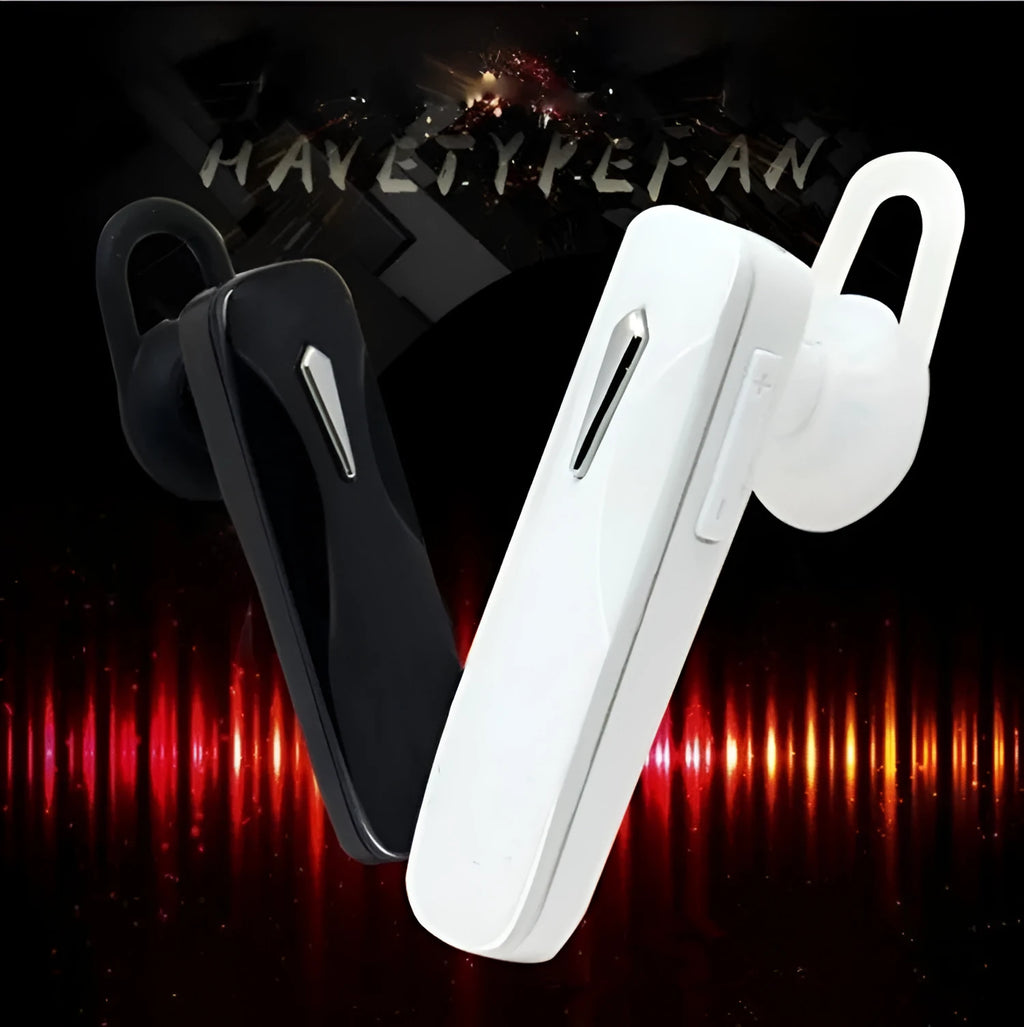 M163 Bluetooth car headset in black or white with hands-free calling and music control buttons