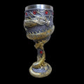 Stainless steel wine glass with Chinese dragon design in gold or red colour, 200ml capacity