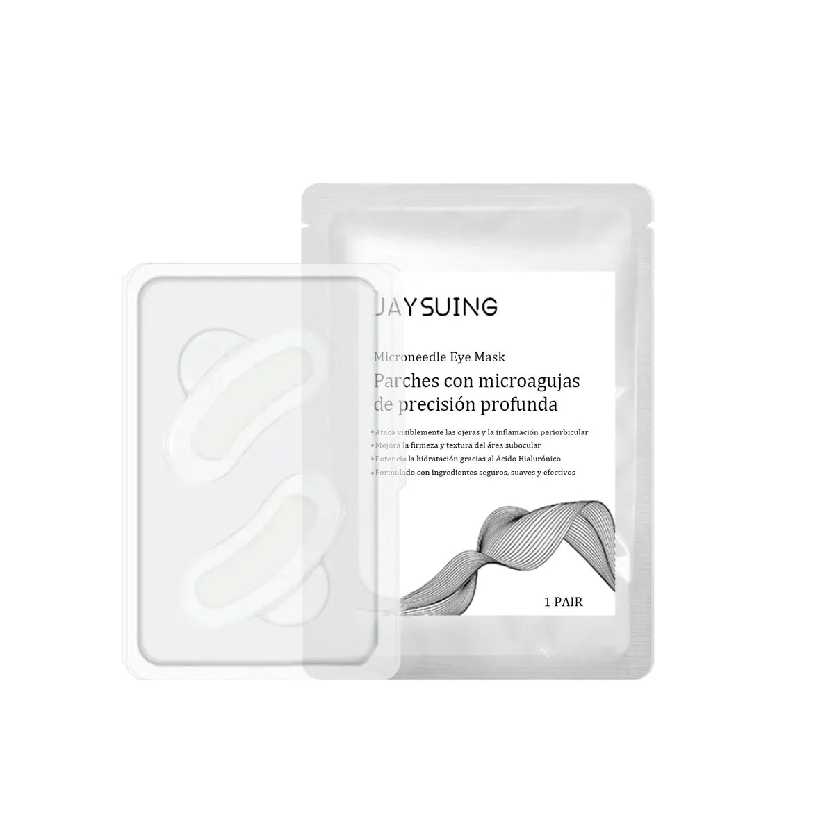 Single pair of micro needle eye mask patches for skincare application.