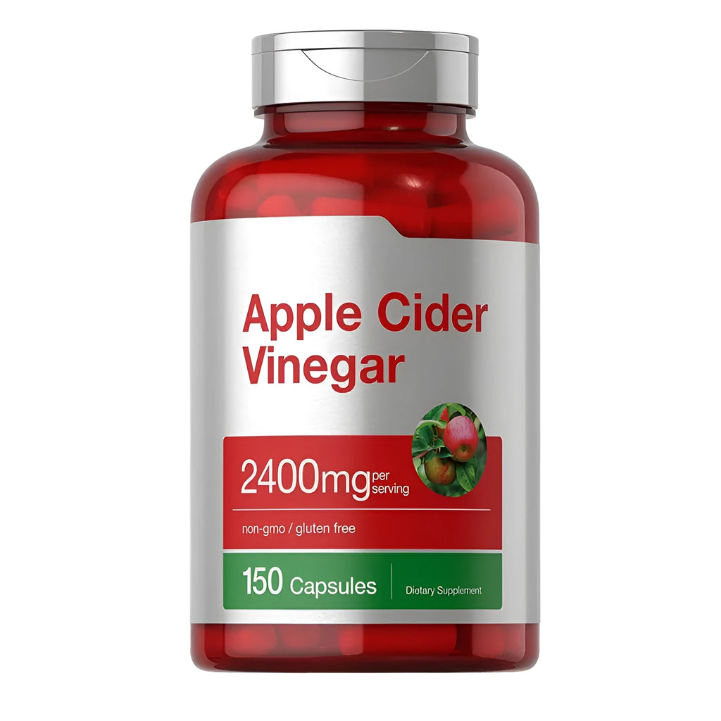 Bottle of 150 apple vinegar health capsules in tablet form for dietary supplementation
