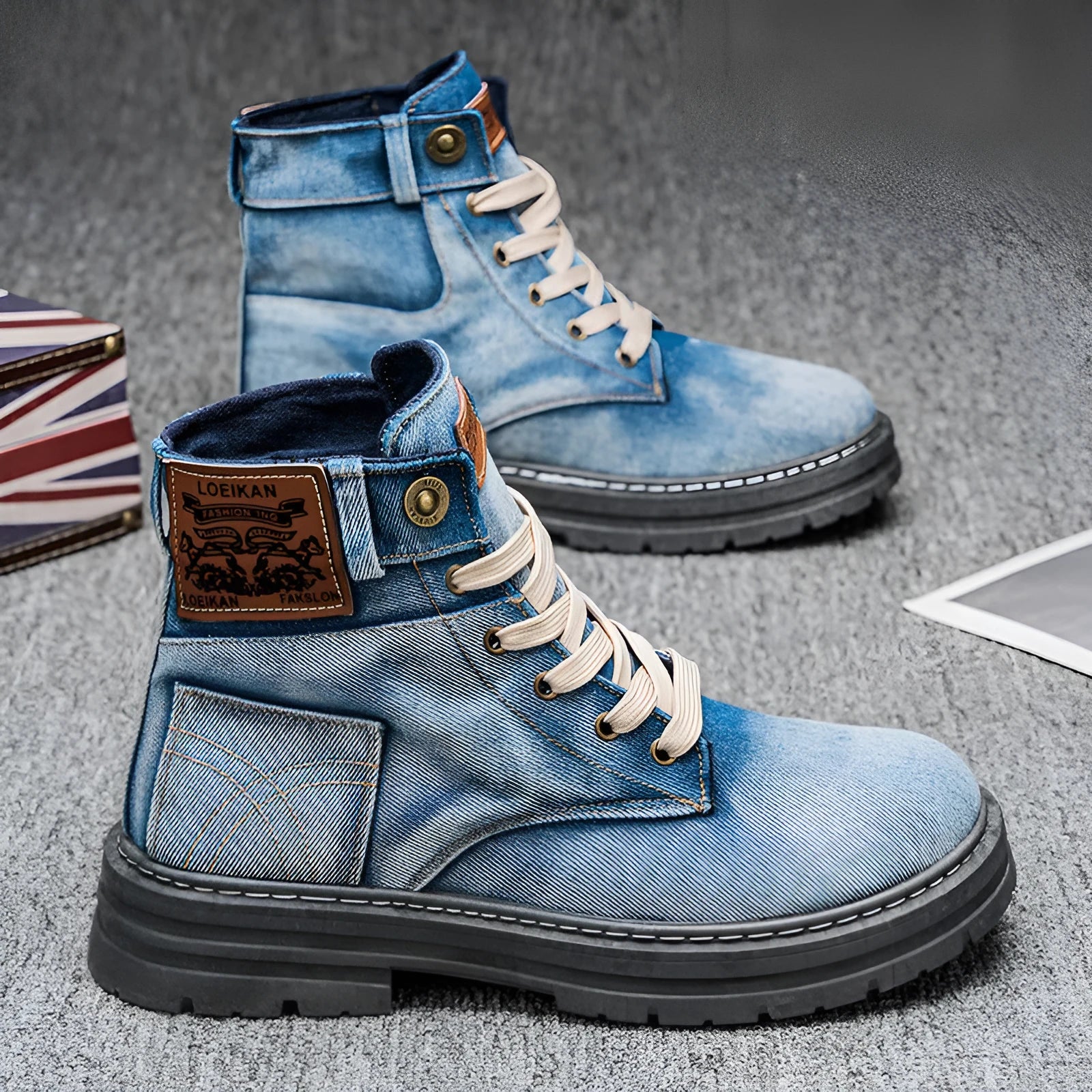 Plus size men's mid-top canvas Martin boots in black with round toe and PVC sole