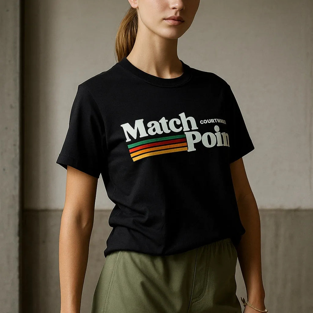 Black men's t-shirt with a colourful 3D digital print on the front, showing a regular fit and short sleeves.